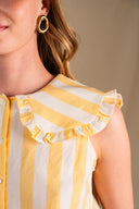 Chemisier Camille femme rayé jaune soleil et écru, allure rétro chic - It Hippie