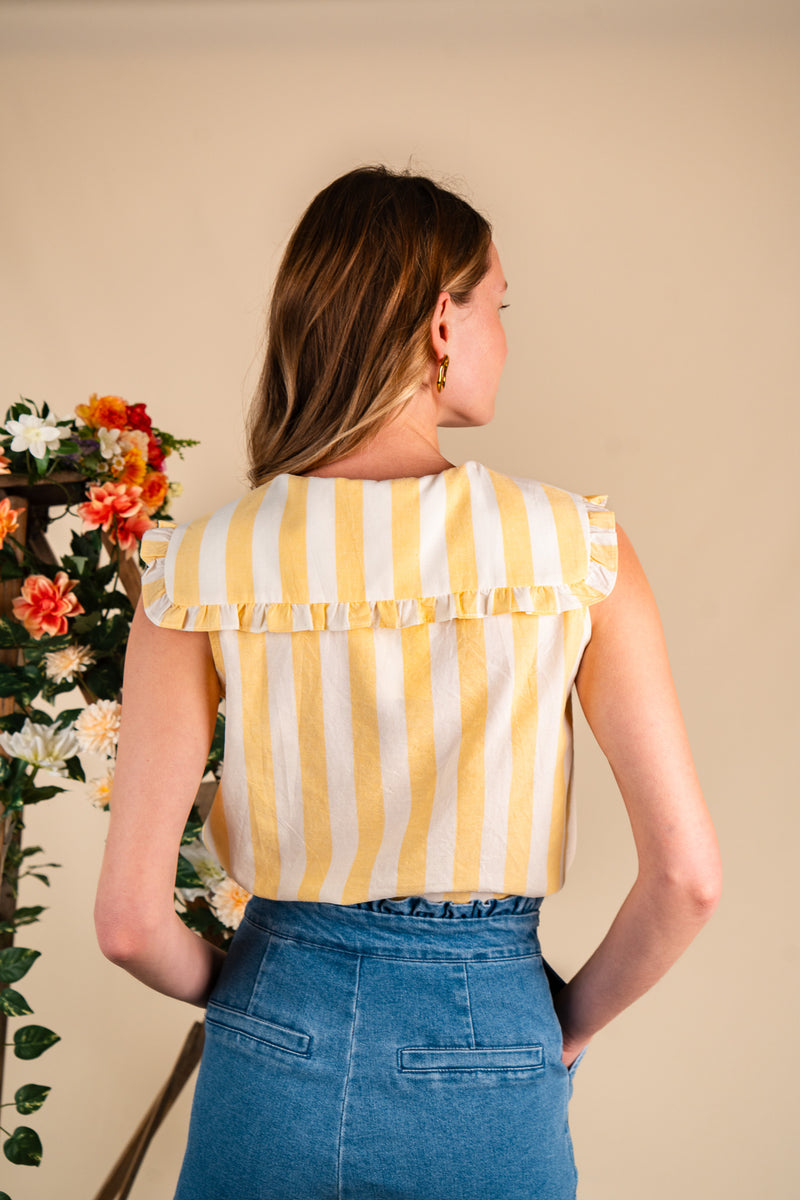 Chemisier Camille femme en coton jaune à grand col Claudine volanté - It Hippie