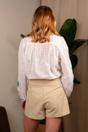 Chemise Zoé de la marque IT HIPPIE, en tissu léger, avec col et manches longues, portée sur un mannequin blanc.