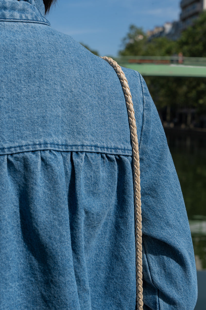 Veste Héloise femme en jean bleu, poches plaquées arrondies - It Hippie