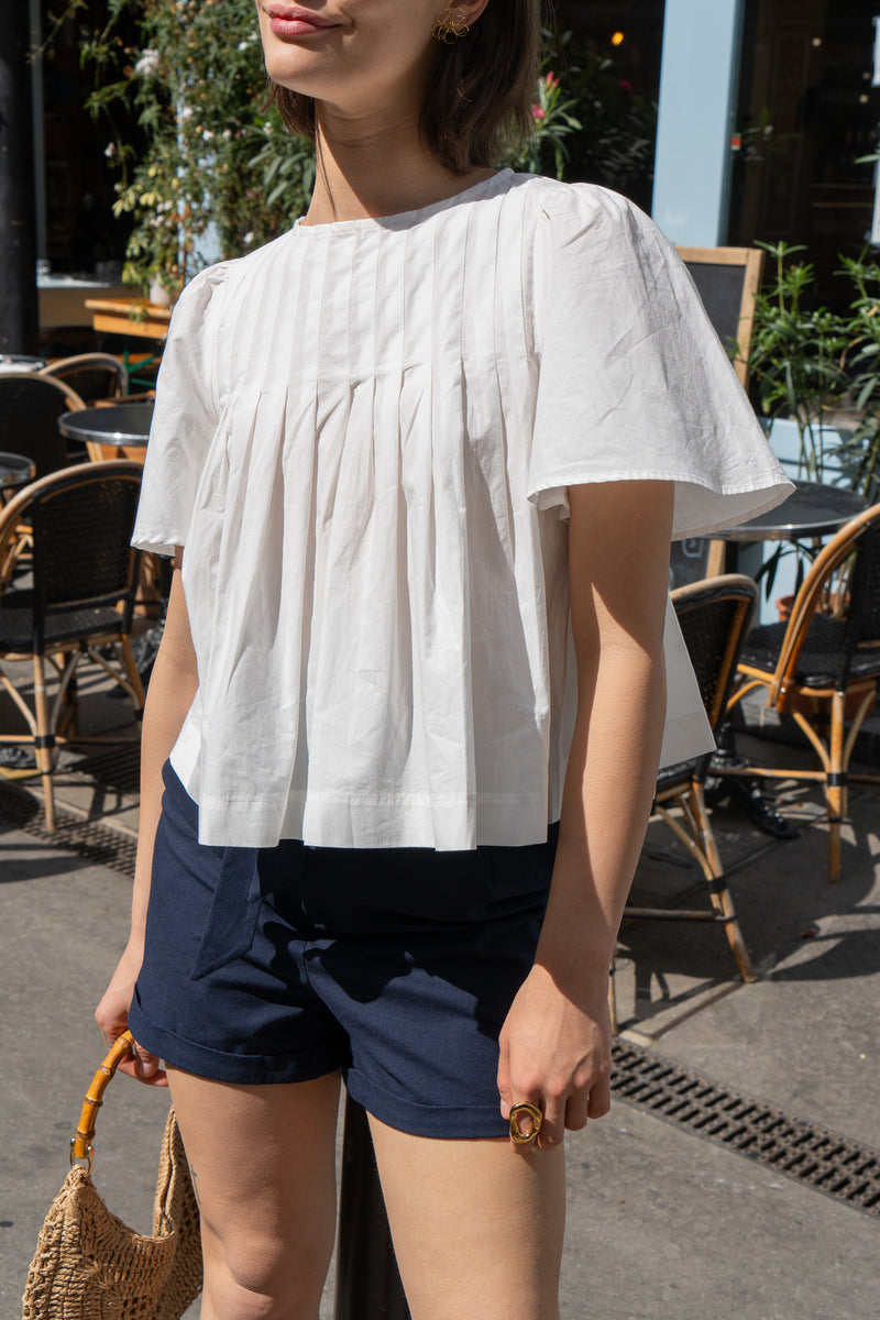Top Rosalie femme en coton écru, plastron à plis plats - It Hippie