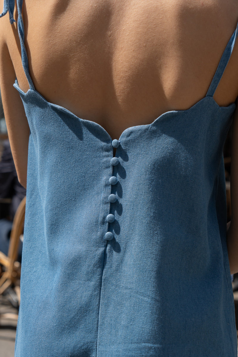 Robe bohème Lina femme en coton bleu, silhouette fluide estivale - It Hippie
