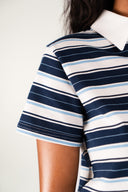 T-shirt Auguste femme en coton rayé, col chemise et boutons effet écaille - It Hippie