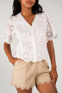 Blouse Capucine femme en coton écru, manches courtes évasées - It Hippie