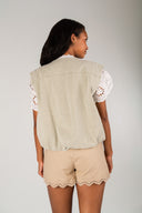 Gilet femme Clémence en coton vert sauge, fermeture par boutons - It Hippie