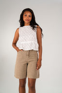 Short Sacha femme en coton kaki, coupe droite au-dessus du genou - It Hippie