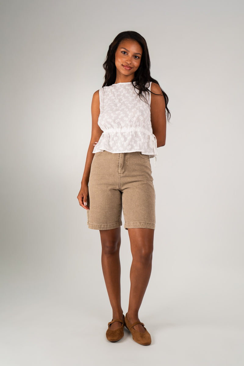 Top Augustine femme en coton écru, lien à nouer à la taille - It Hippie