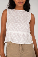 Top Augustine femme en coton écru, broderie florale ton sur ton - It Hippie