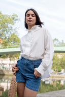 Chemise Éléonore femme en coton écru à motifs floraux brodés, manches bouffantes - It Hippie