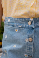 Jupe Jeanne femme en coton denim rayé bleu, style preppy chic - It Hippie