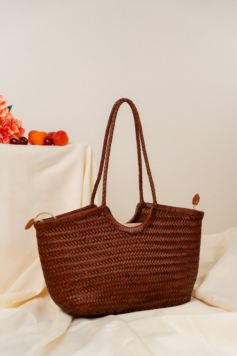Sac cabas tressé Marin cognac avec anses pour porté épaule - It Hippie