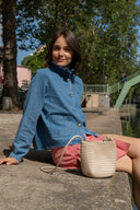 Veste Héloise femme en jean bleu denim, col montant volanté - It Hippie
