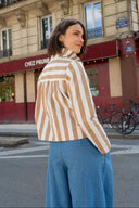 Veste June femme en coton taupe à rayures, allure vintage chic - It Hippie
