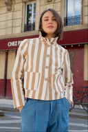 Veste June femme en coton à rayures écru et sable, poches plaquées - It Hippie